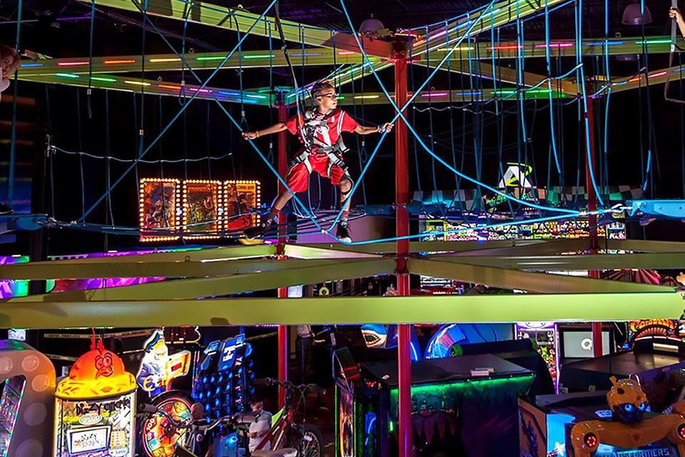 Sky Trail high adventure ropes course, located two stories above the arcade at Andretti Indoor Karting and Games!