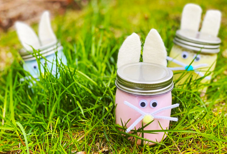 Easy easter crafts like jars of bunny slime are fun to make with kids