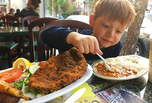 Tierras Colombianas traditional dishes win over kids with yummy comfort food. Photo by the author