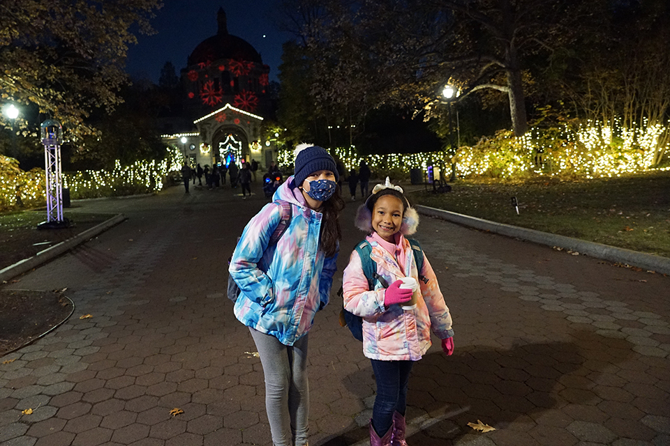 The Zoo Center is lit up during hte Bronx Zoo Holiday Lights