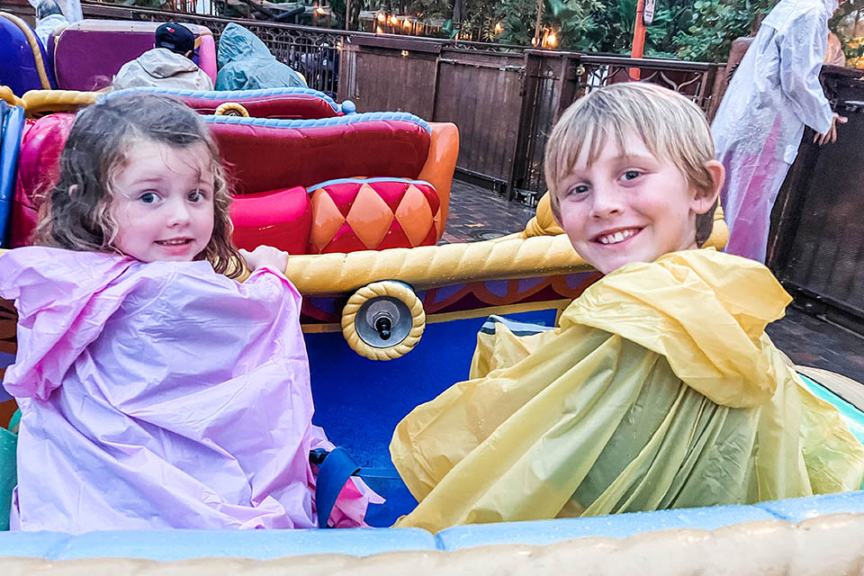Mickey's Not-So-Scary Halloween Party kids on a amusement park ride 