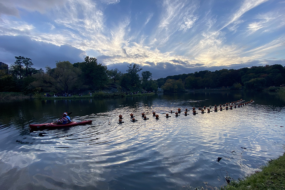 Central Park with Kids pumpkin flotilla at The Harlem Meer