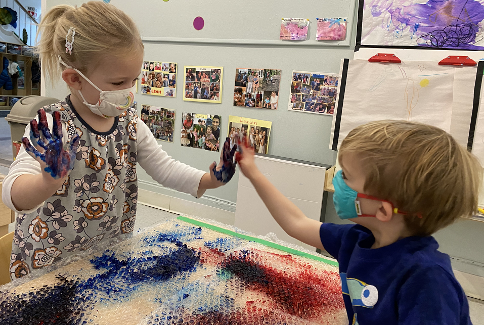 Finger painting helps build creative muscles at the Church of the Epiphany Day School. Photo courtesy of the school