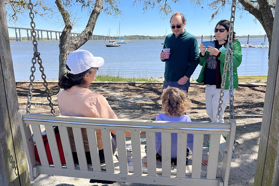 Daniel Island with Kids: Sit in a bench swing overlooking the Wando River