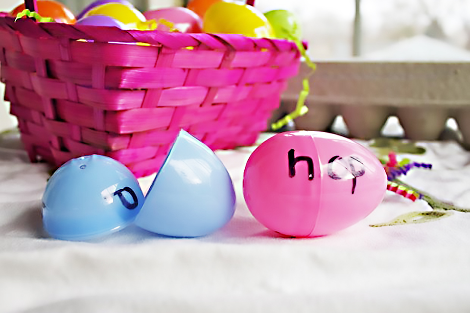 Easy Easter Crafts for Kids:Use old plastic eggs for this fun learning game.