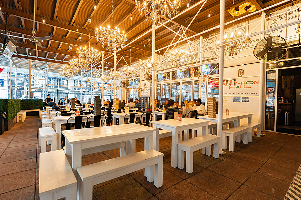 Clinton Hall has table games, reasonable prices, and kid-friendly picnic tables to spread out and enjoy a meal following your 9/11 Museum visit. Photo courtesy of the restaurant