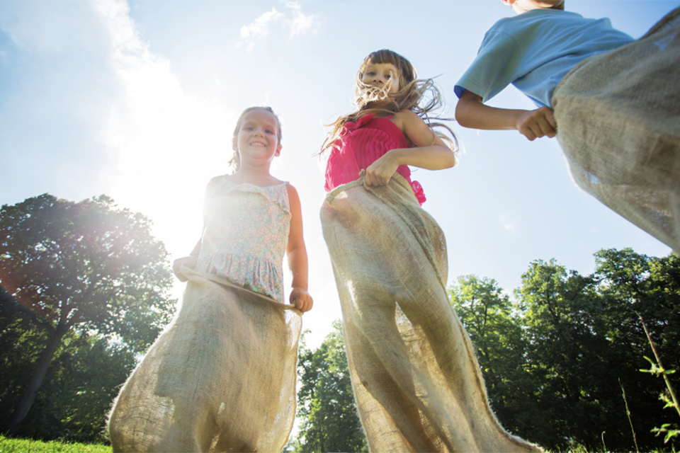Get the kids up on their feet and moving with a hopping -fun sack race. 