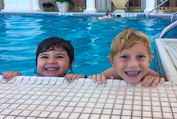 Photo of kids in the indoor pool at Foxwoods Resort.