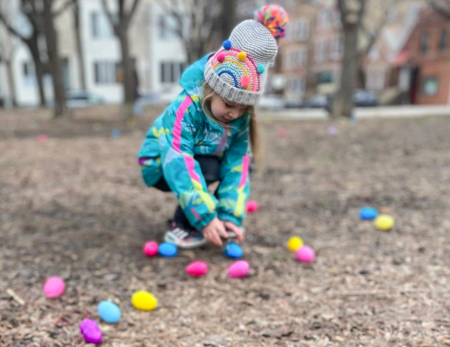 An Easter egg hunt in the Chicago suburbs. Photo courtesy of Friends of Holstein Park in Bucktown