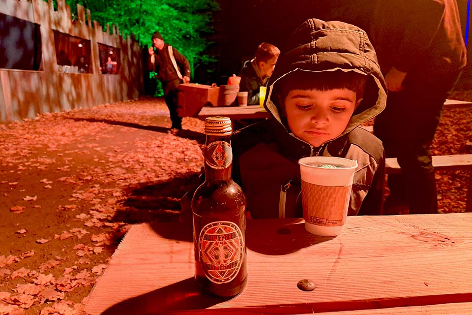 Harry Potter Forbidden Forest Experience: Enjoying a butter beer