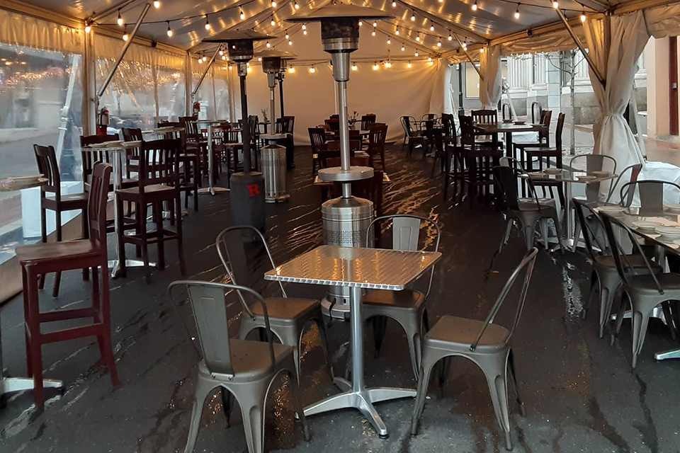 Harvest Moon Brewery offers tent seating outside