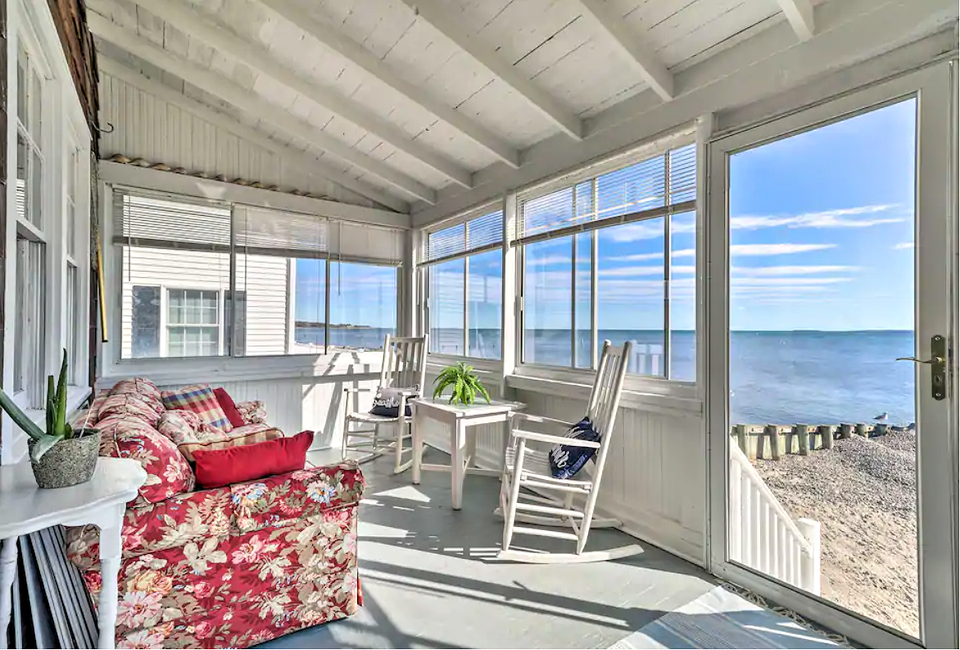 Hawk's Nest cozy cottage in Connecticut includes a private beachfront. Photo courtesy of Airbnb