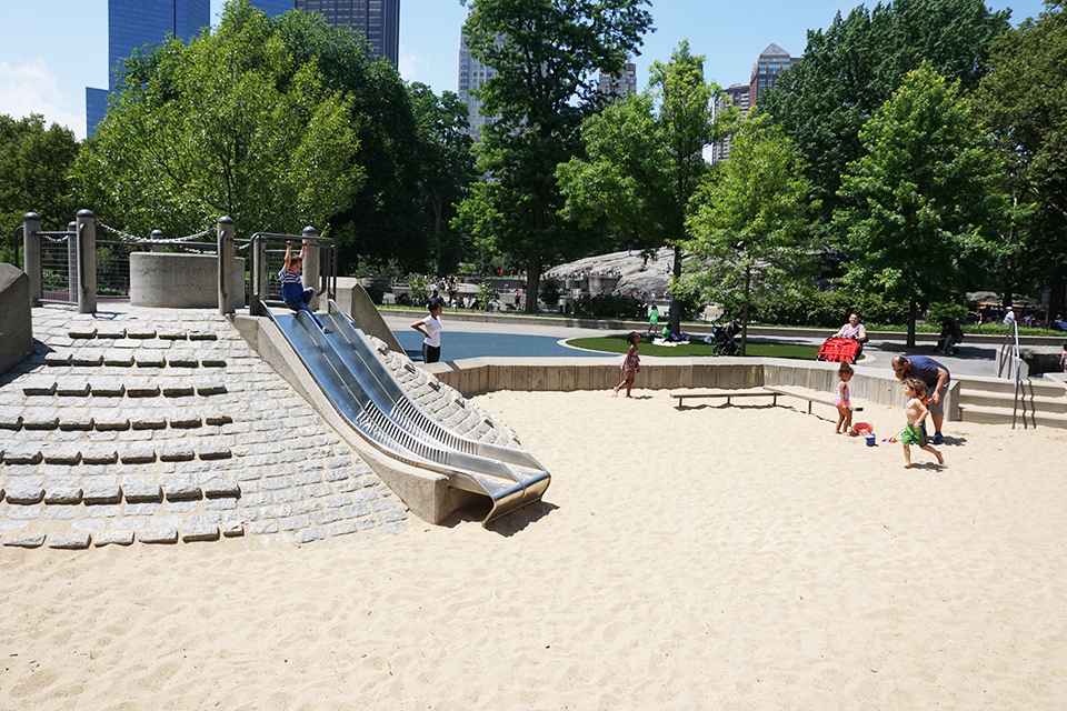 Sanbox and slide at Heckscher Playground in Central Park