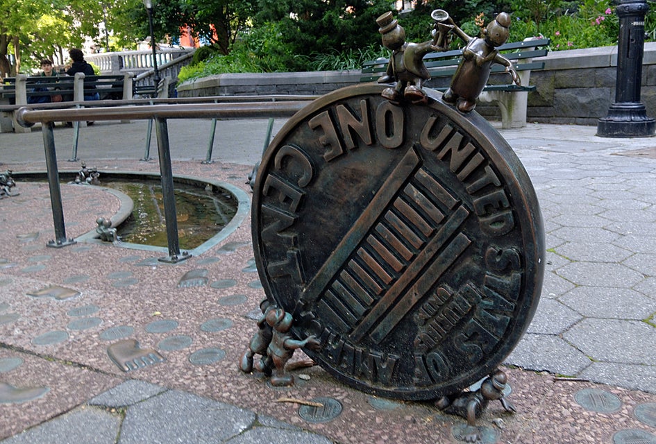 Tom Otterness' whimsical sculptures take centerstage at this lower Manhattan park. 