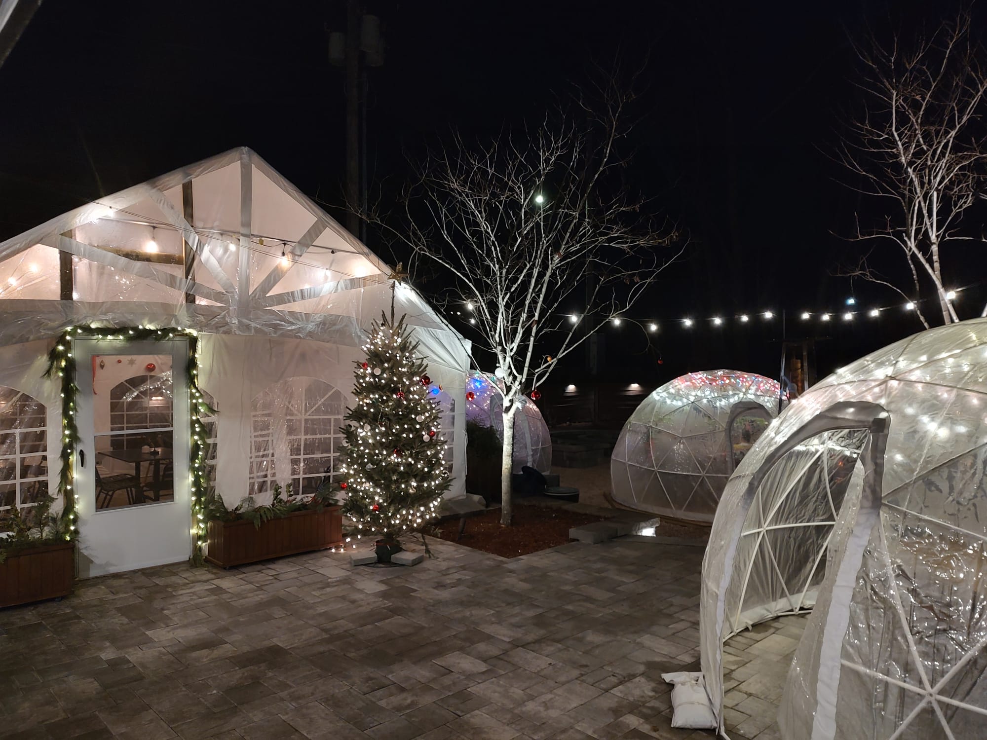 Image of heated patio tent and igloo dining in Connecticut