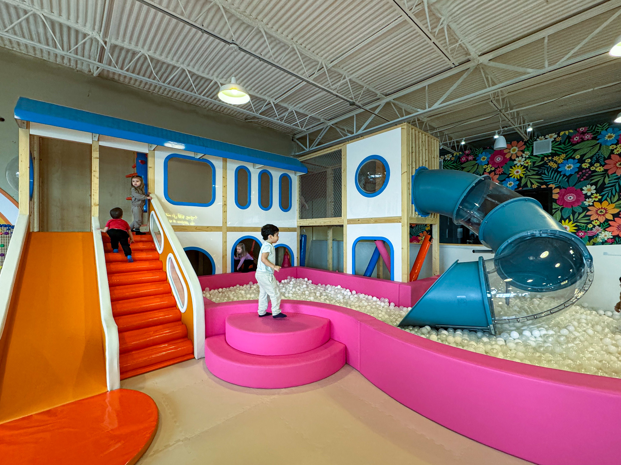 Inside Just Kidding Play Café, a kid-friendly play space tucked inside a coffee shop. Photo by Author. 