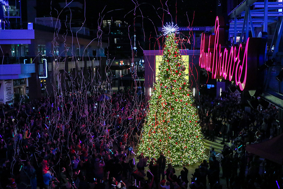 Head to The Battery Atlanta for the annual tree lighting ceremony on Saturday, followed by an outdoor screening of  Rise Of The Guardians as a part of the Xfinity Movie Series on the plaza screen. Photo courtesy The Battery Atlanta