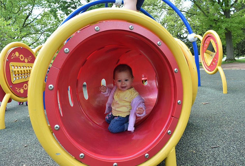Toddlers love crawling through the tunnels at Colonial Park's playground in Somerset, NJ.