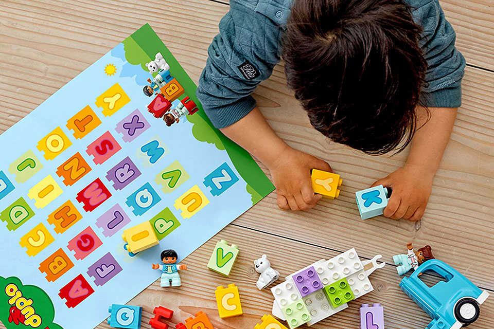 Introduce toddlers to their ABCs with these Lego Duplo alphabet bricks .