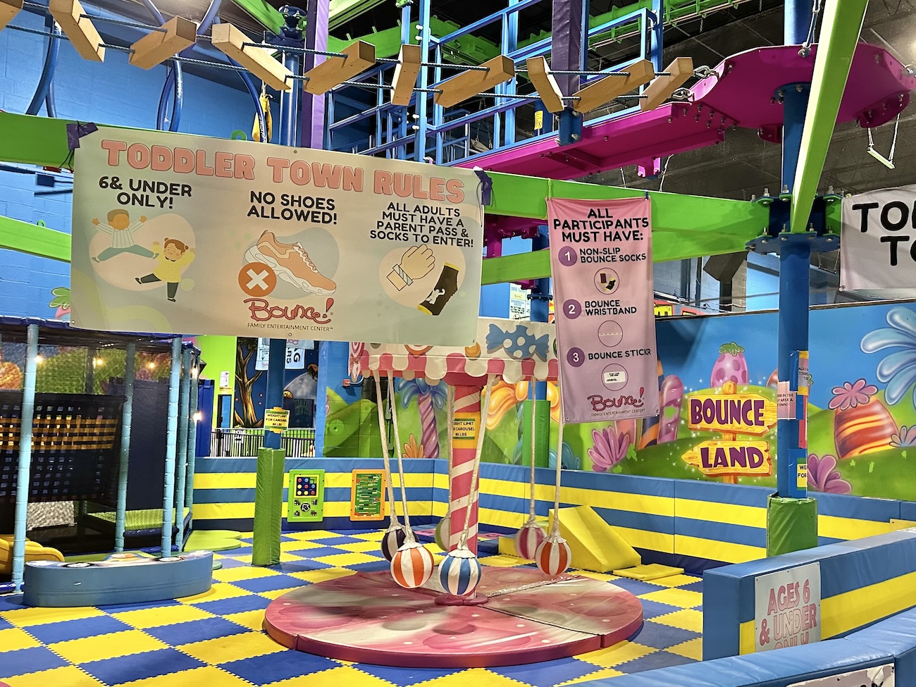 Bounce! in Syosset is a trampoline adventure destination that includes a toddler playground for younger kids. Photo by Jennifer Voit