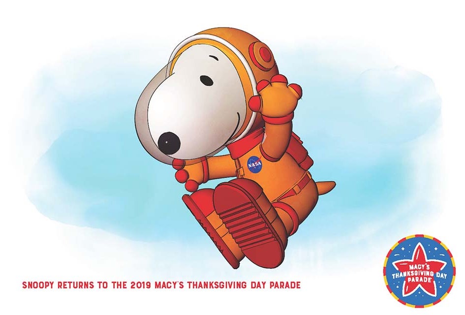 Snoopy makes his 40th appearance at the  Macy's Thanksgiving Day Parade as an Apollo astronaut.  