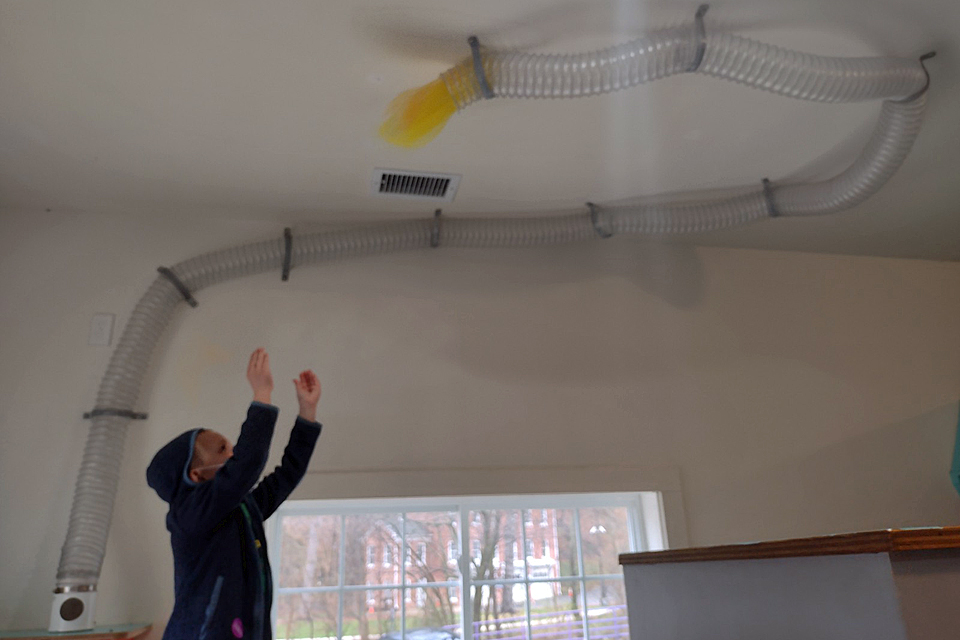 Kids go crazy playing with air flow and gravity in the Early Learn Junction exhibit at the Mid-Hudson Children's Museum.