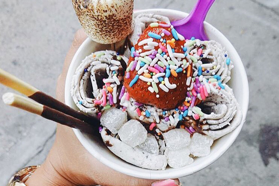 a bowl of thai rolled ice cream