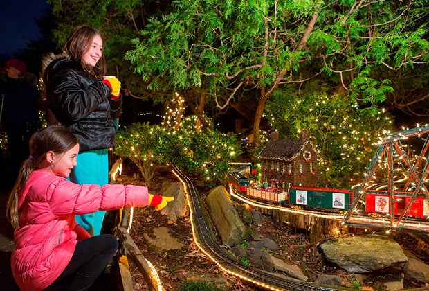 train railway gets decked in lights for the holidays at the Morris Arboretum. Top Attractions in Philly: Best Things to See and Do with Kids