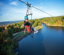 Mountain Creek  provides an unrivaled view from above the fall leaves by taking a ride along its zipline course. Photo courtesy of Mountain Creek