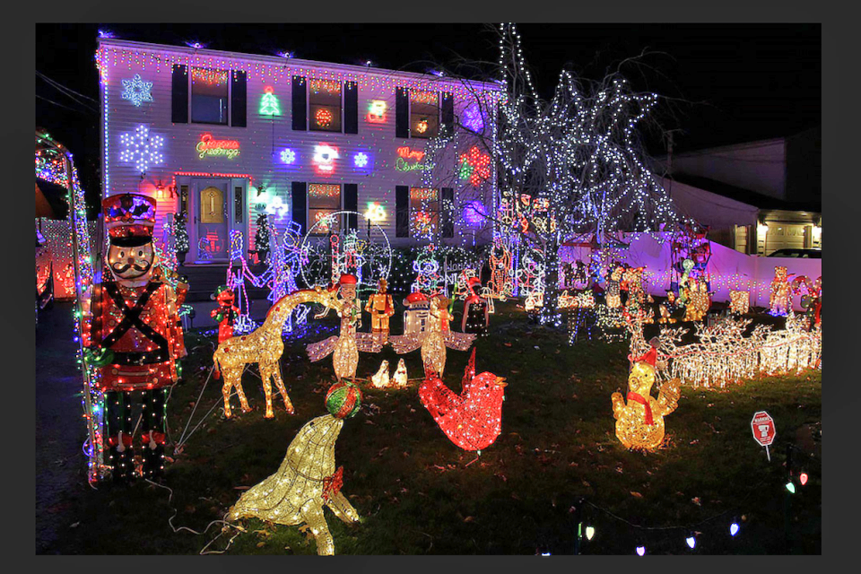 Fifth Street in Ronkonkoma is aglow with Christmas lights during the holidays.