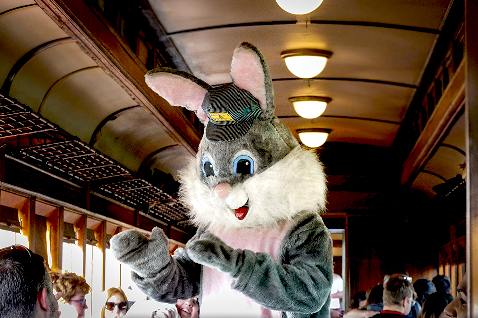 The Easter Bunny rides the rails with you on the Black River & Western Railroad's Easter Bunny Express. Photo courtesy of the railroad