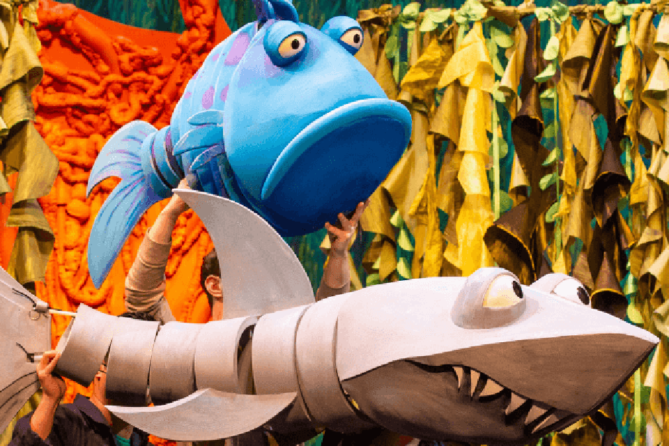 The Pout-Pout Fish comes to life on stage in puppet form in this page to stage family-friendly theater production