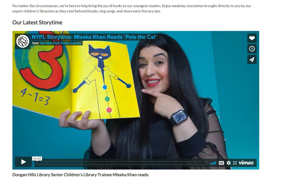 Stream free storytimes on the NYPL site