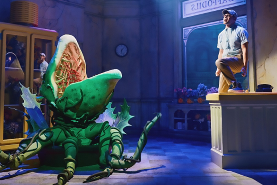 The off-Broadway revival of Little Shop of Horrors is perfectly set in a small theater, with big performances from its cast. Photo by Emilio Madrid-Kuser