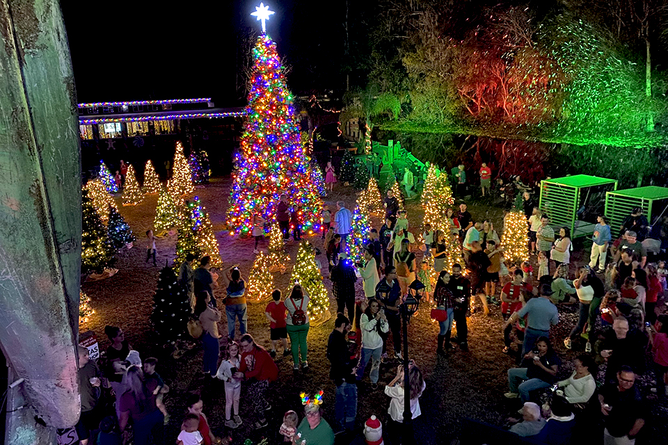 Winter Wonderland at Wekiva Island is back with a supersized Christmas tree, snow flurries, Christmas lights, Santa, and more! Photo courtesy Wekiva Island