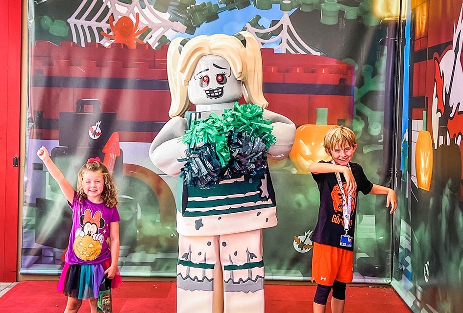 Pose with a favorite Lego character or a Lego zombie cheerleader! 