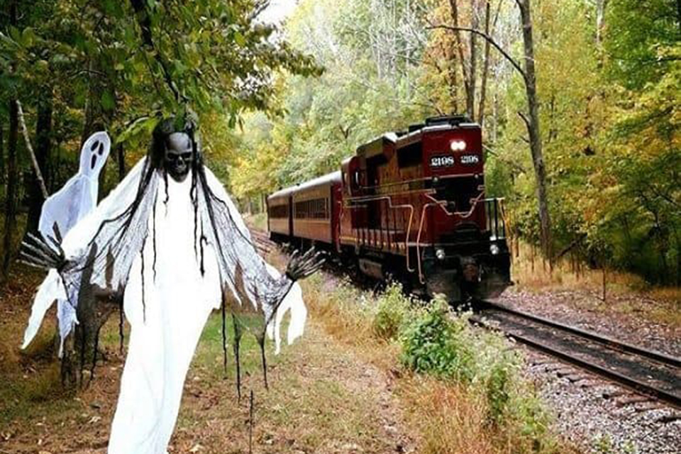   All aboard the train at New Hope Railroad for a 45-minute trick-or-treat train ride. Photo courtesy of the railroad