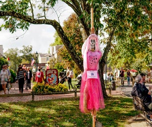 Visit Peddler's Village for the annual Scarecrows in the Village display. Photo courtesy of Peddler's Village