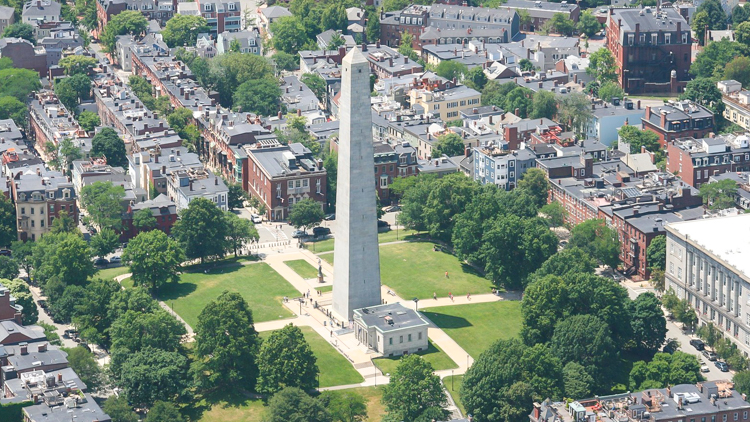 Image of Bunker Hill Monument in Charlestown's Monument Square.