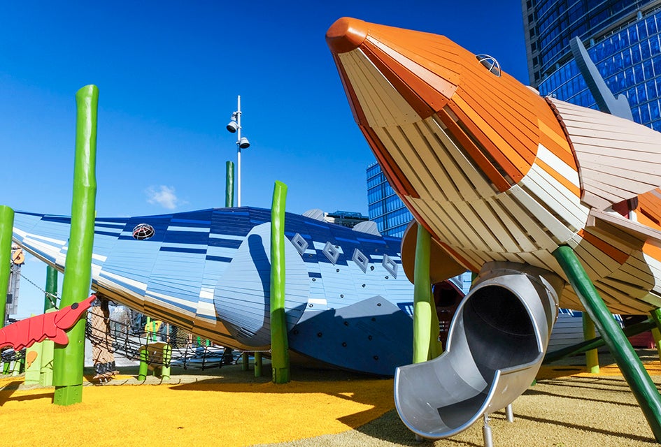 Pier 26 in Hudson River Park has added a brand-new, marine-science themed playground to the waterfront green space. Photo courtesy of Hudson River Park