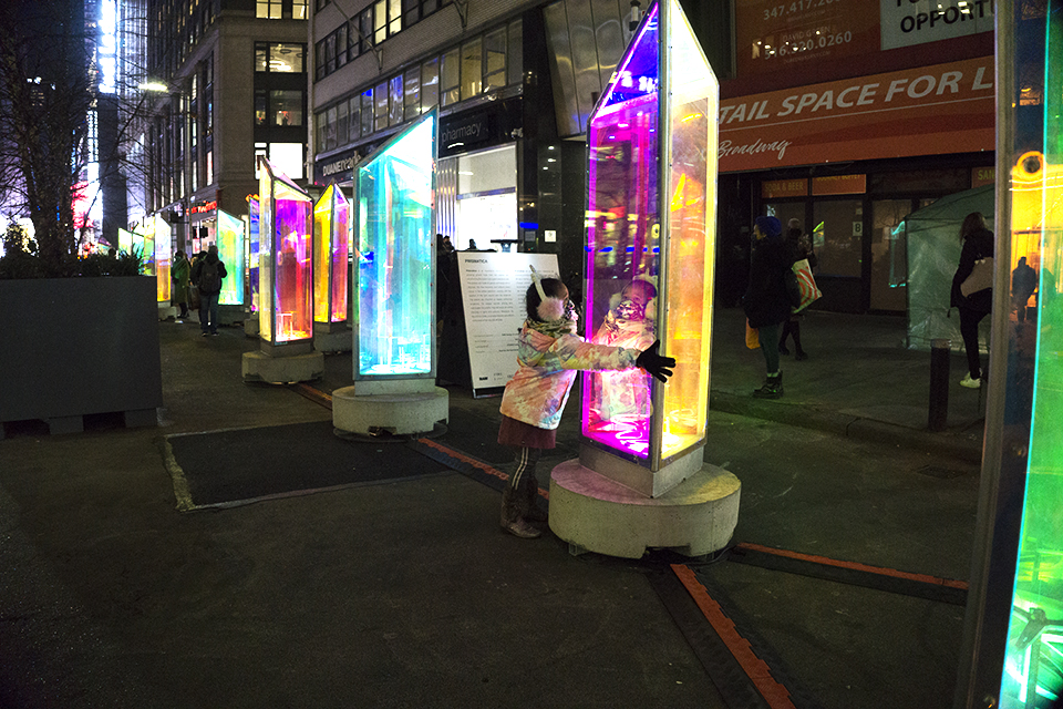 Prismatica brings 25 rotating, rainbow-hued prisms to the Garment District.