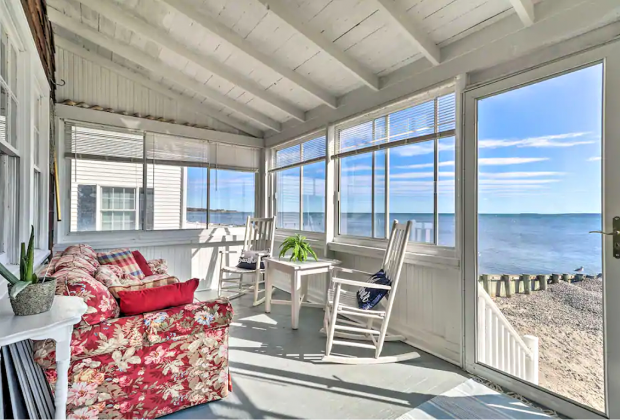 Hawk's Nest cozy cottage in Connecticut includes a private beachfront. Photo courtesy of Airbnb