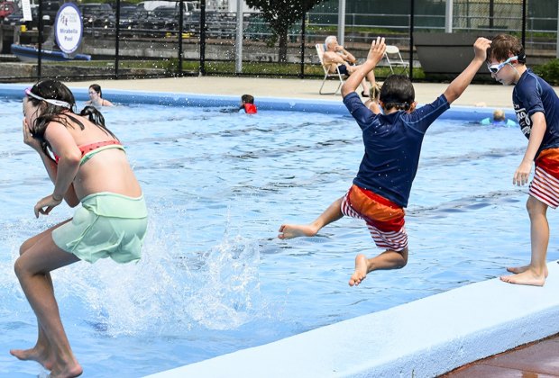 Dive into summer fun at free Boston swimming pools. Mirabella Pool photo courtesy of Boston Centers for Youth & Families