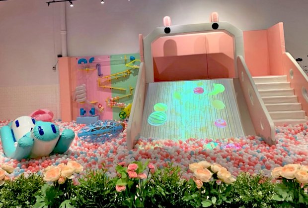 Peek-A-Booo indoor play space has a unique ball pit with interactive games. 