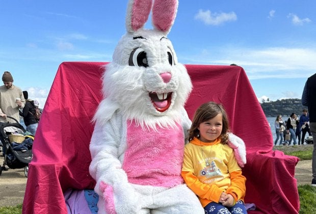 Meet the Easter Bunny at egg hunts! Annual Sausalito Easter Egg Hunt and Parade, event photo courtesy of the City of Sausalito