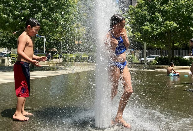 Cool down at the Nancy Best Fountatin and Splash Pad at Klyde Warren Park . Photo:  Gabby Cullen