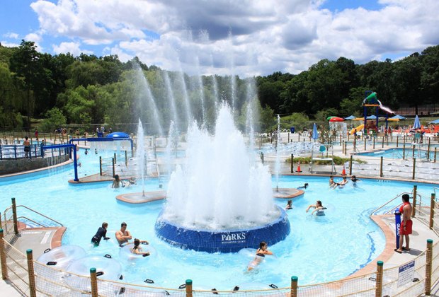 Tibbets Brook Park's swimming complex includes a splash pad complete with cool jets and sprinklers.