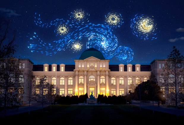 Starry Nights-inspired drone shows are coming to the NYBG this summer as part of Van Gogh's Flowers. Rendering courtesy of NYBG
