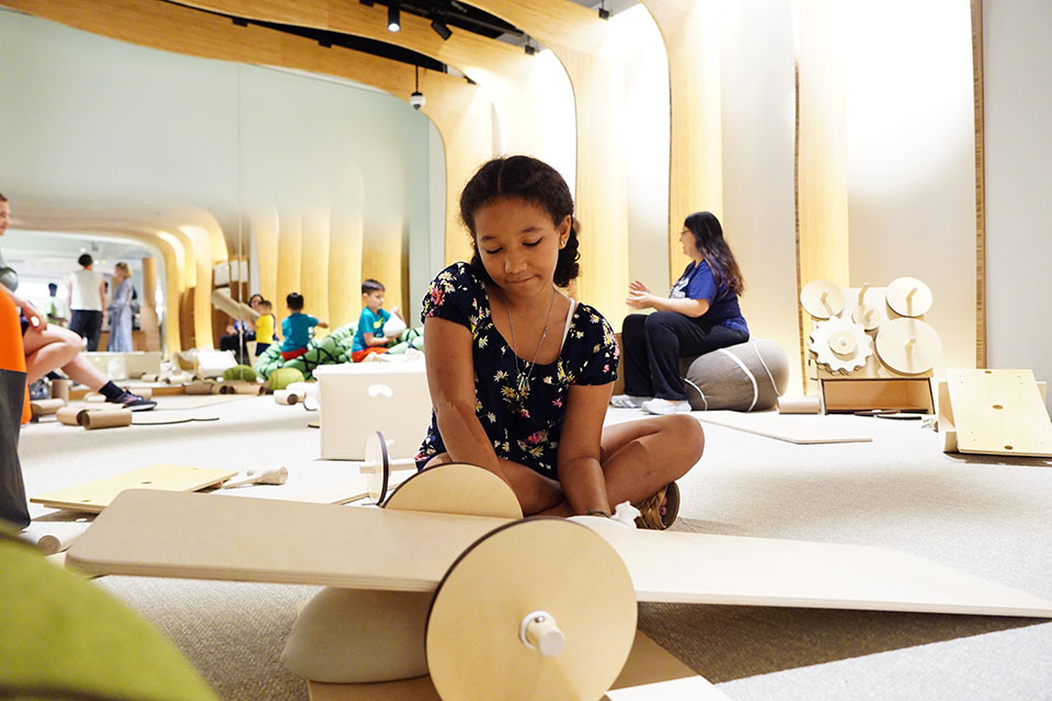 There are a variety of hands-on stations at the 81st Street Studio, the new STEM and art-inspired play space at The Met. 