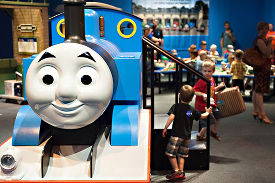 Step onto the Island of Sodor where visitors can climb aboard a large model of Thomas the Tank Engine, race trains along a giant track, work together to sort and load cargo and maintain engines at LICM. Photo courtesy of LICM 